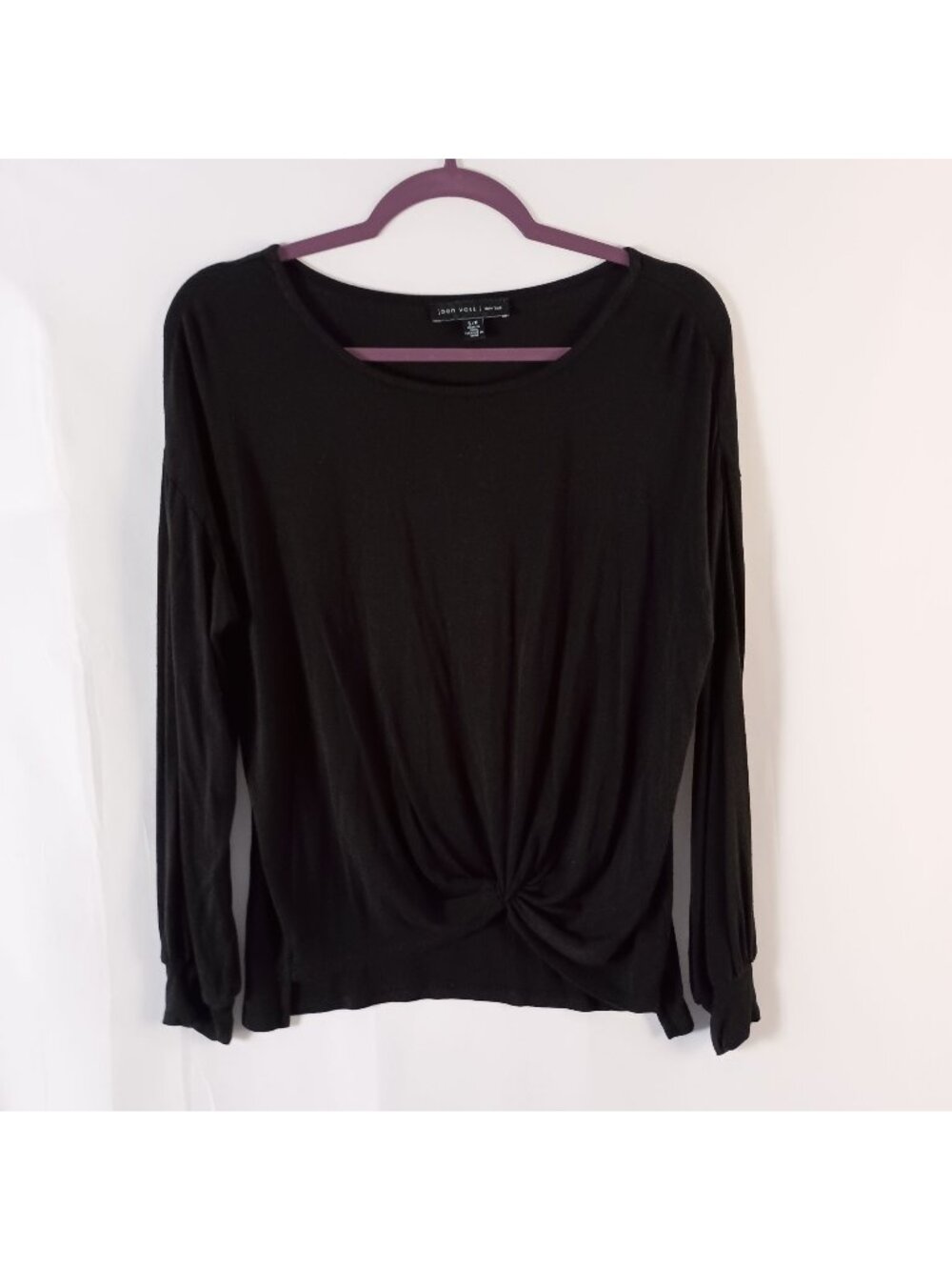 Joan Vass NY Black Side Knot Top Long Sleeve Jersey Knit Womens S